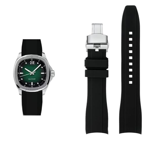dayeer Gebogenes oranges Silikon-Uhrenarmband für Mido Multifort TV M049.526 M049, weiches Ersatzarmband mit Metallschnalle(Black silver folding) von dayeer