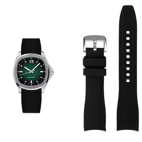 dayeer Gebogenes oranges Silikon-Uhrenarmband für Mido Multifort TV M049.526 M049, weiches Ersatzarmband mit Metallschnalle(Black silver pin) von dayeer