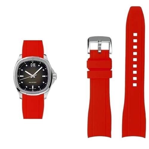 dayeer Gebogenes oranges Silikon-Uhrenarmband für Mido Multifort TV M049.526 M049, weiches Ersatzarmband mit Metallschnalle(Red silver pin) von dayeer