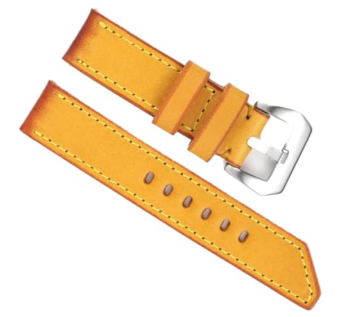 dayeer Gelbes Vintage-Lederarmband für Peinahai-Handband. Ersetzt Herren-Ersatz-Wist-Armband (Color : Yellow-Silver Buckle, Size : 22mm) von dayeer