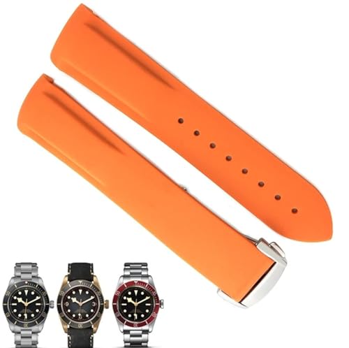dayeer Gummi-Uhrenarmband für Tudor für Herren, Armband mit Faltschließe (Color : Black orange, Size : 20mm) von dayeer