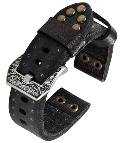 dayeer Handgefertigte Vintage-Leder-Uhrenarmbänder für Panerai-Uhrenarmband-Ersatzbandgürtel mit geschnitzter Schnalle (Color : Black, Size : 18mm) von dayeer