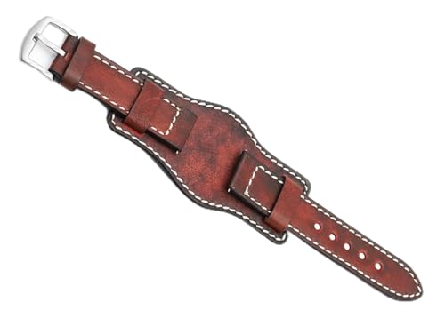 dayeer Handgefertigtes Vintage-Uhrenarmband für Fossil-Manschettenleder-Uhrenarmbänder mit mattem Uhrenarmband-Ersatz (Color : Red, Size : 24mm) von dayeer