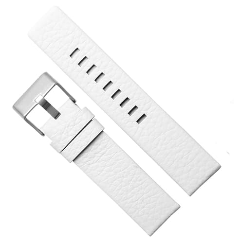 dayeer Herren-Lederuhrenarmbänder für Diesel DZ1657 DZ1405 DZ120 Uhrenarmband-Armbänder (Color : White-silver Buckle, Size : 26mm) von dayeer