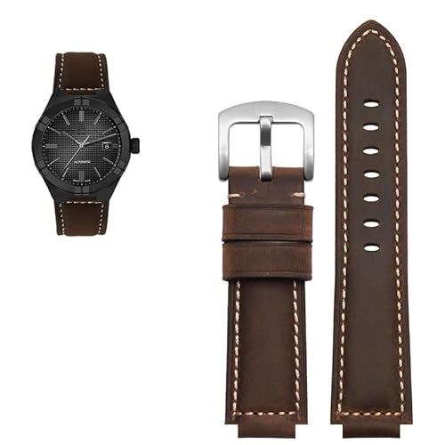 dayeer Herren-Uhrenarmband aus Rindsleder für MAURICE LACROIX AIKON AI6008 AI6038 AI6058, Vintage, wasserdichtes Lederband(Dark brown-silver) von dayeer