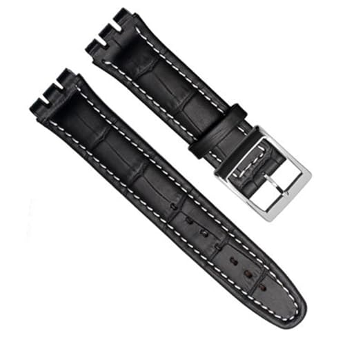 dayeer Kalbsleder-Uhrenarmband für Swatch YRS YCS-Uhrenarmband mit Stahlschließe, modisches Herrenarmband (Color : Black white silver, Size : 17mm) von dayeer