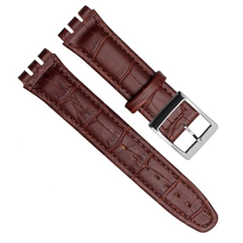 dayeer Kalbsleder-Uhrenarmband für Swatch YRS YCS-Uhrenarmband mit Stahlschließe, modisches Herrenarmband (Color : Brown silver, Size : 17mm) von dayeer