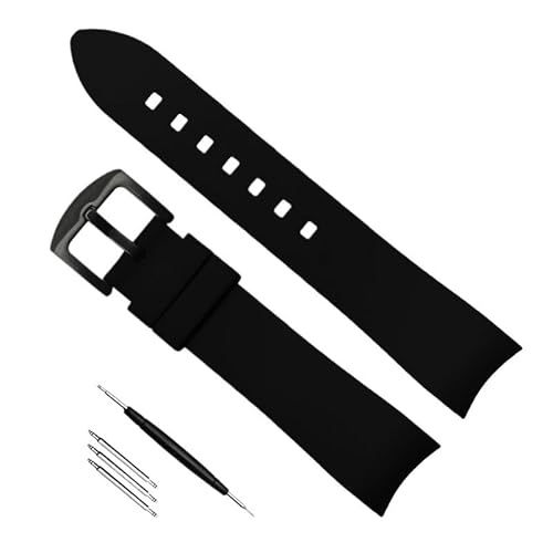 dayeer Kautschukarmband mit gebogenem Ende für Omega-Uhrenarmband für Tissot(Black black buckle,18mm) von dayeer