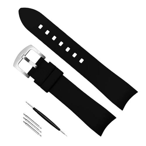 dayeer Kautschukarmband mit gebogenem Ende für Omega-Uhrenarmband für Tissot(Black silver buckle,20mm) von dayeer