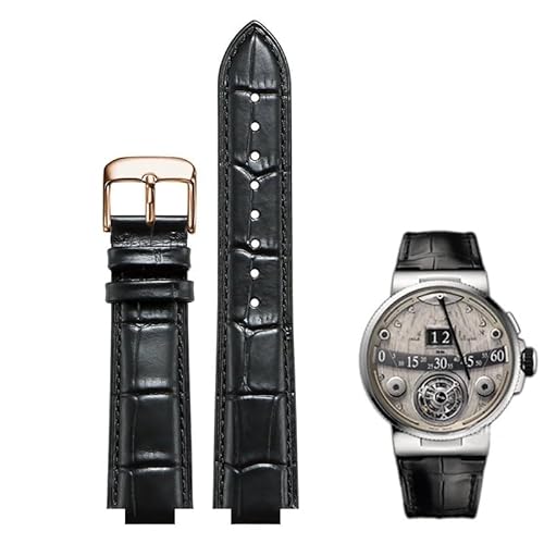 dayeer Konvexes Lederarmband für Ulysse Nardin MARINE 6300 263 6319 Herren- und Damenarmband(Black D rose,22-11mm) von dayeer