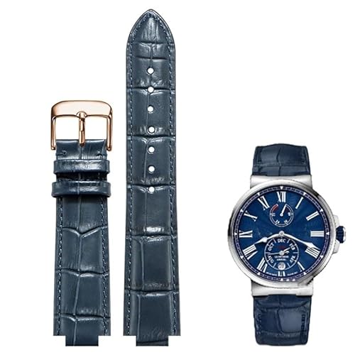 dayeer Konvexes Lederarmband für Ulysse Nardin MARINE 6300 263 6319 Herren- und Damenarmband(Blue D rose,22-10mm) von dayeer