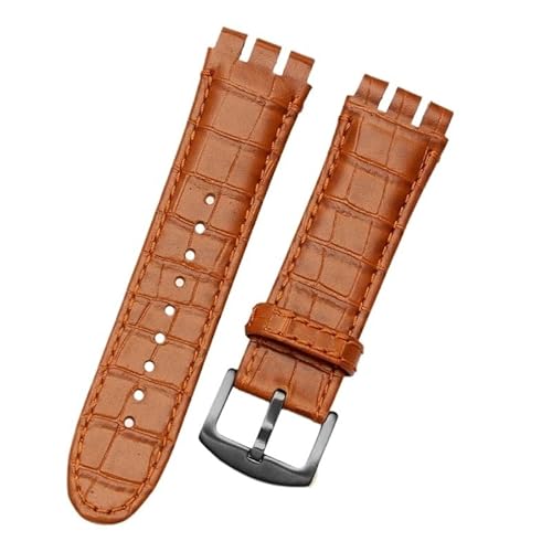 dayeer Konvexes Uhrenarmband für Swatch YOS440 449 401G 447 448 Echtlederarmband 23mm Uhrenkette(Light brownb a) von dayeer