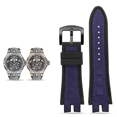 dayeer Leder-Gummi-Armband für Roger Dubuis EXCALIBUR Serie Uhrenzubehör(Blue-black) von dayeer