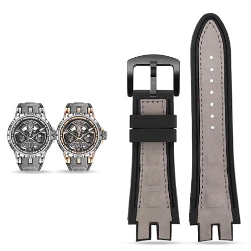 dayeer Leder-Gummi-Armband für Roger Dubuis EXCALIBUR Serie Uhrenzubehör(Grey-black) von dayeer