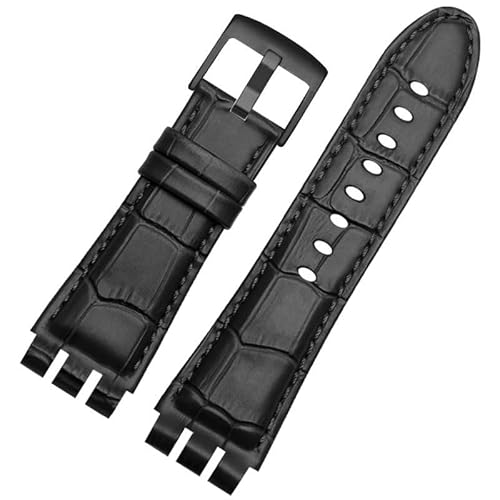 dayeer Leder Uhrenarmband Herren für SWATCH YOS440 449 401 447 Rindsleder Uhrenkette(Blackb a) von dayeer