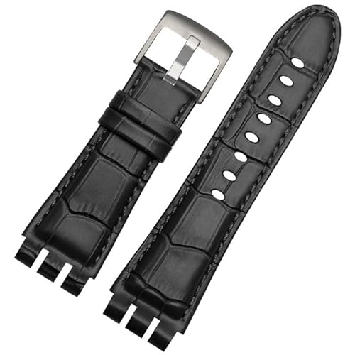 dayeer Leder Uhrenarmband Herren für SWATCH YOS440 449 401 447 Rindsleder Uhrenkette(Blacks a) von dayeer