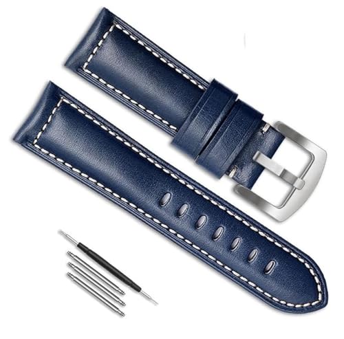 dayeer Leder-Uhrenarmband für Panerai PAM111/Fossil/Breitling Uhrenkette, Gürtel, Zubehör, Ersatz (Color : Blue Silver, Size : 26mm) von dayeer