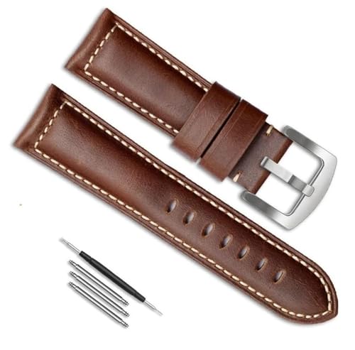 dayeer Leder-Uhrenarmband für Panerai PAM111/Fossil/Breitling Uhrenkette, Gürtel, Zubehör, Ersatz (Color : Brown silver, Size : 22mm) von dayeer