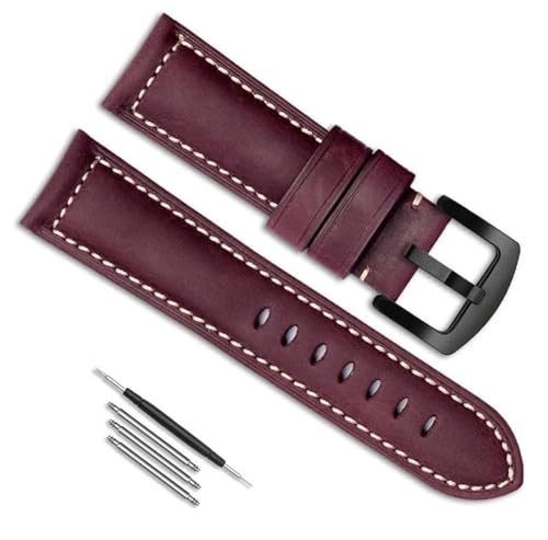 dayeer Leder-Uhrenarmband für Panerai PAM111/Fossil/Breitling Uhrenkette, Gürtel, Zubehör, Ersatz (Color : Wine red black, Size : 24mm) von dayeer