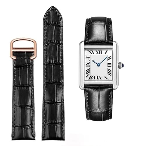 dayeer Lederarmband Für Cartier Tank Solo Uhr Kette Blau Rot Rosa Watcc Armband(Black rose gold,18mm) von dayeer