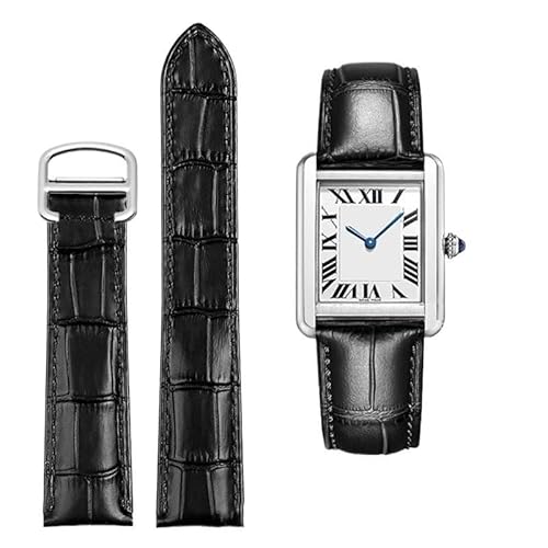 dayeer Lederarmband Für Cartier Tank Solo Uhr Kette Blau Rot Rosa Watcc Armband(Black silver,20mm) von dayeer