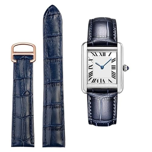 dayeer Lederarmband Für Cartier Tank Solo Uhr Kette Blau Rot Rosa Watcc Armband(Blue rose gold,20mm) von dayeer