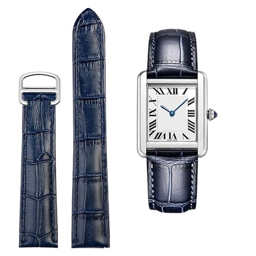 dayeer Lederarmband Für Cartier Tank Solo Uhr Kette Blau Rot Rosa Watcc Armband(Blue silver,20mm) von dayeer