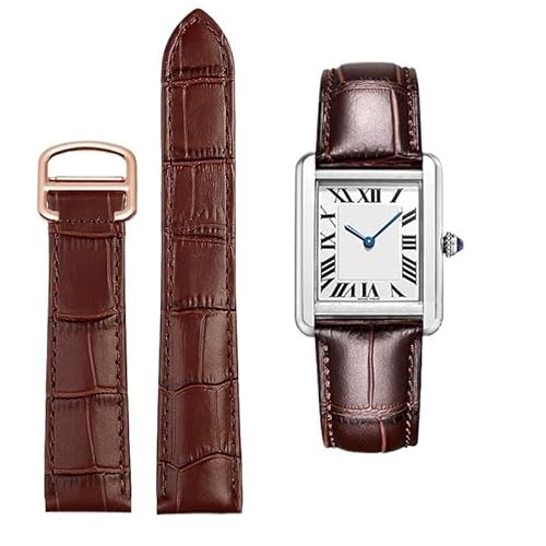 dayeer Lederarmband Für Cartier Tank Solo Uhr Kette Blau Rot Rosa Watcc Armband(Brown rose gold,18mm) von dayeer