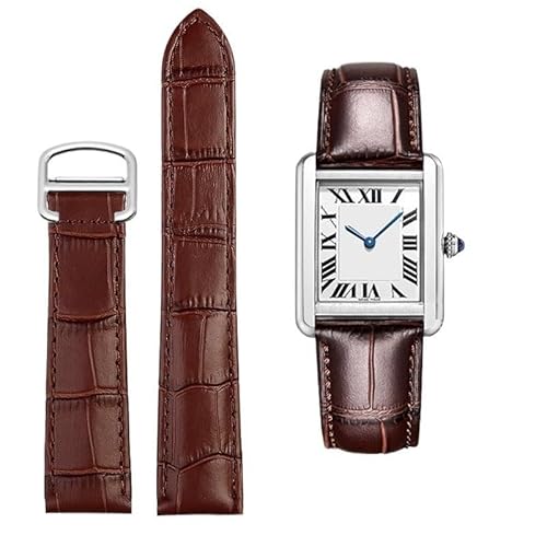 dayeer Lederarmband Für Cartier Tank Solo Uhr Kette Blau Rot Rosa Watcc Armband(Brown silver,18mm) von dayeer