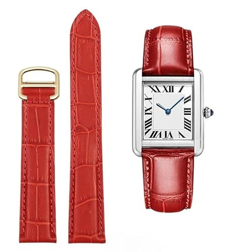 dayeer Lederarmband Für Cartier Tank Solo Uhr Kette Blau Rot Rosa Watcc Armband(Red gold,18mm) von dayeer