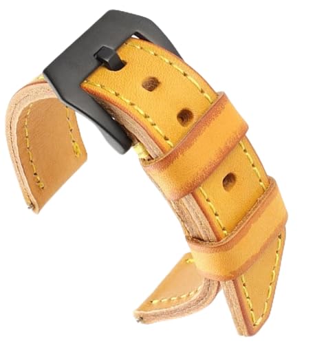 dayeer Lederarmband Gelb Handgefertigtes Armband für Panerai Herren Ersatzarmband Uhrenarmbänder (Color : Yellow-Black Buckle, Size : 20mm) von dayeer