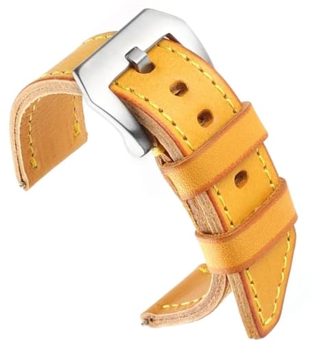 dayeer Lederarmband Gelb Handgefertigtes Armband für Panerai Herren Ersatzarmband Uhrenarmbänder (Color : Yellow-Silver Buckle, Size : 20mm) von dayeer