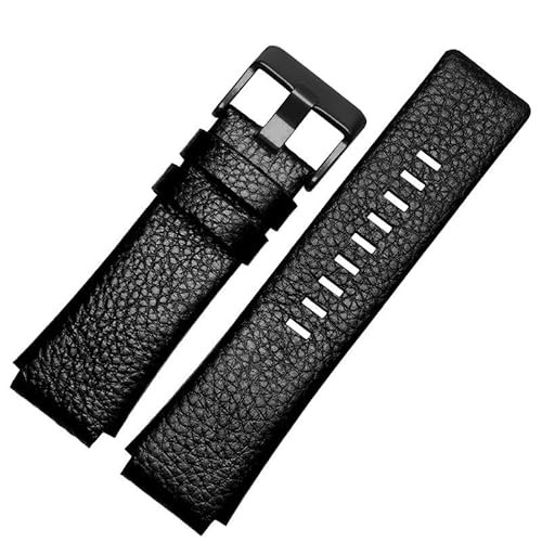 dayeer Lederarmband für Diesel DZ1089 DZ1123 DZ1132 Uhrenarmband mit konvexem Mund(Black black,28X22mm) von dayeer