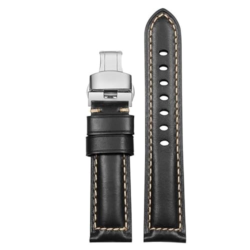 dayeer Lederarmband für Hamilton Jazzmaster Khaki Aviation Rindslederarmband mit Schmetterlingsschließe Herrenuhrkette(Blacks,19mm) von dayeer