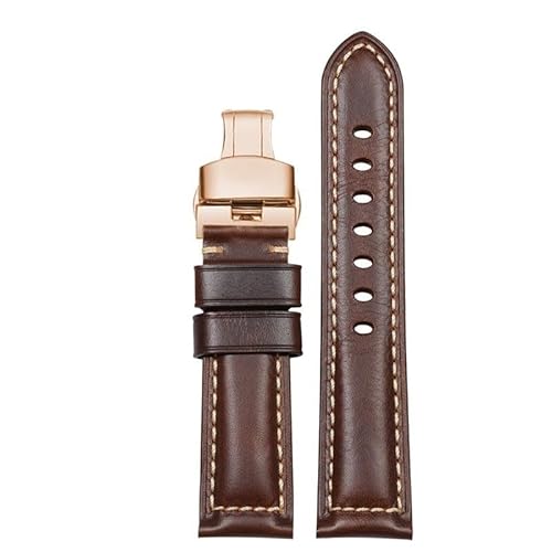 dayeer Lederarmband für Hamilton Jazzmaster Khaki Aviation Rindslederarmband mit Schmetterlingsschließe Herrenuhrkette(Brownr,21mm) von dayeer