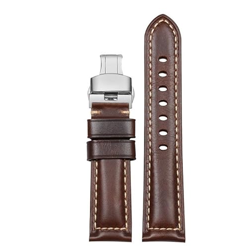 dayeer Lederarmband für Hamilton Jazzmaster Khaki Aviation Rindslederarmband mit Schmetterlingsschließe Herrenuhrkette(Browns,21mm) von dayeer