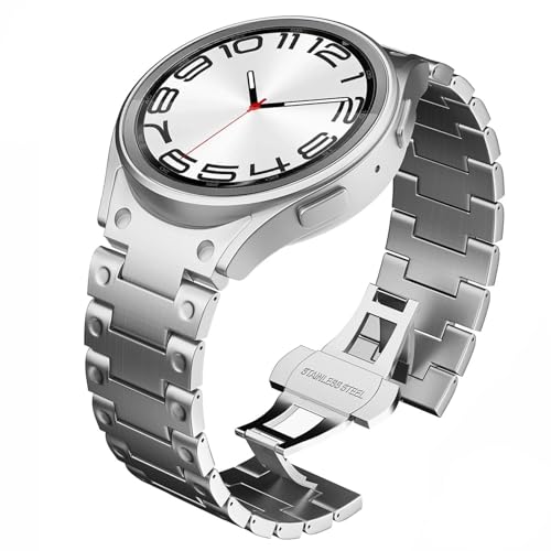 dayeer Lückenloses Edelstahlarmband für Galaxy Watch 6/4 Classic 43 47 mm 42 46 mm Uhr 6 5 4 Luxus-Business-Armband(Silver,Watch5 44MM) von dayeer