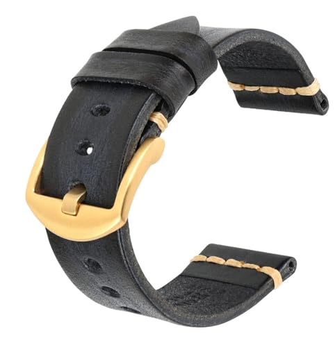 dayeer Maikes Echtlederarmband für Timex-Uhrenarmband für Omega-Uhrenarmband für Tissote-Armbänder (Color : Ash Black-gold, Size : 24mm) von dayeer