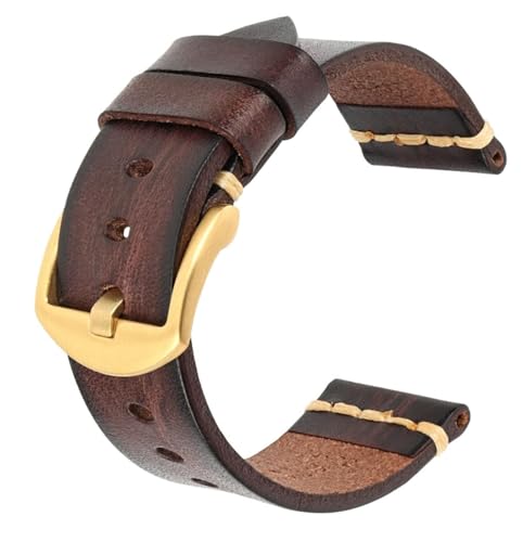 dayeer Maikes Echtlederarmband für Timex-Uhrenarmband für Omega-Uhrenarmband für Tissote-Armbänder (Color : Dark Brown-gold, Size : 22mm) von dayeer