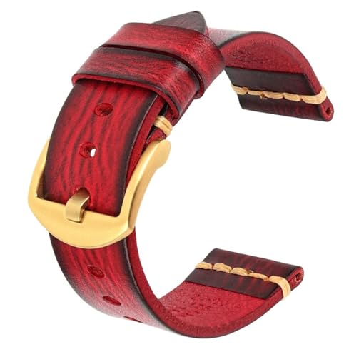 dayeer Maikes Echtlederarmband für Timex-Uhrenarmband für Omega-Uhrenarmband für Tissote-Armbänder (Color : Glamour Red-glod, Size : 22mm) von dayeer