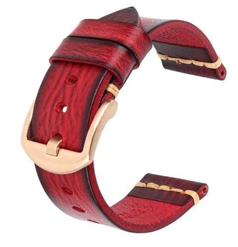 dayeer Maikes Echtlederarmband für Timex-Uhrenarmband für Omega-Uhrenarmband für Tissote-Armbänder (Color : Glamour Red-roes, Size : 24mm) von dayeer
