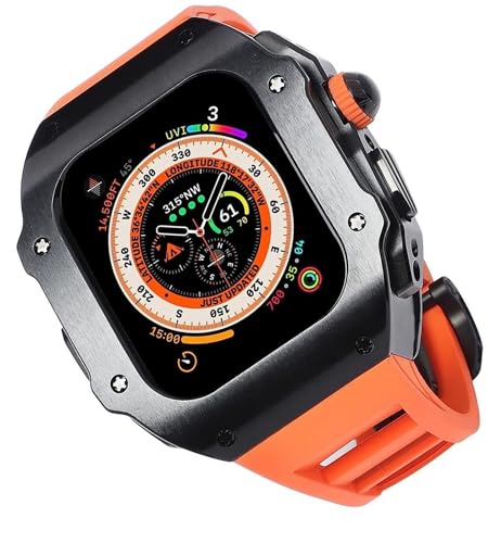 dayeer RM Mod Kit Edelstahlgehäuse, Gummiband für Apple Watch Ultra2 Ultra 49 mm, stoßfestes Metallrahmenarmband mit Butterfly-Verschluss, Ersatzzubehör (Color : Orange, Size : For 49mm) von dayeer