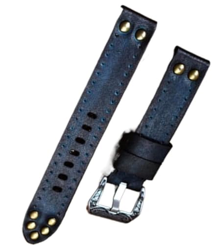 dayeer Retro-Uhrenarmband aus gebürstetem Leder für Panerai-Uhrenarmband mit geschnitztem Edelstahlverschluss als Ersatzzubehör (Color : Blue, Size : 22mm) von dayeer