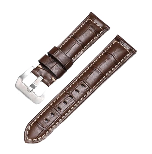 dayeer Rindsleder Crazy Horse Echtleder Uhrenarmband für Panerai Uhrenarmband Herren Armband Glattes Armband (Color : ClassicBrown-Silver, Size : 24mm) von dayeer