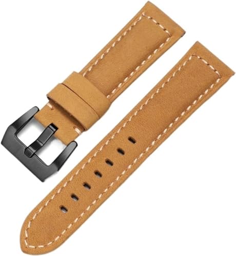 dayeer Rindsleder Crazy Horse Echtleder Uhrenarmband für Panerai Uhrenarmband Herren Armband Glattes Armband (Color : Light Brown-Black, Size : 26mm) von dayeer