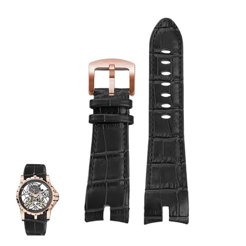 dayeer Rindsleder-Uhrenarmband für Roger Dubuis EXCALIBUR Notch Watchband Zahngelenk Leder-Uhrenarmband(Black-rosegold) von dayeer