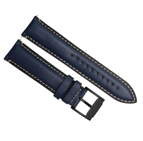 dayeer Schnellverschluss-Lederarmband für Fossil FTW1114 4016ME3110 FS5436 Armband für Huawei Pro 2 Gear S2 S3 (Color : Blue black clasp, Size : 24mm) von dayeer