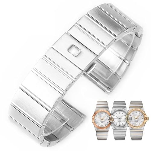 dayeer Stahl-Uhrenarmband für Omega Double Eagle Constellation Butterfly-Verschluss-Uhrenkette(Silver,25.10mm) von dayeer