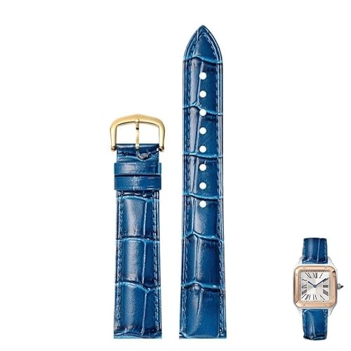 dayeer Uhrenarmbänder Aus Echtem Leder Für Cartier Tank Santos Uhrenarmband Mit Dornschließe(Blueg1,19mm) von dayeer