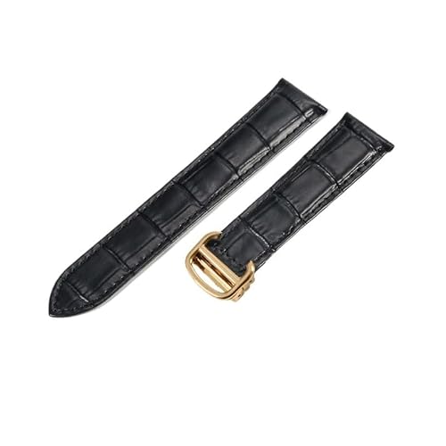 dayeer Uhrenarmband aus echtem Leder für Cartier Tank London Solo, wasserdicht, bequem, Rindsleder, Einzelschwanz-Uhrenarmband(Black-Golden-Z4,18mm) von dayeer
